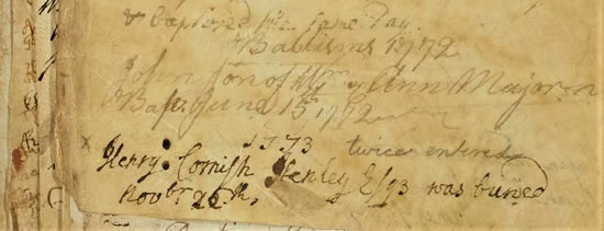Entry in the Parish Burial Register at Sandringham for Henry Cornish Henley, November 1773