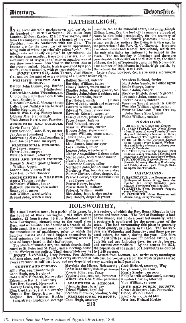 Extract From Pigots Directory 1830