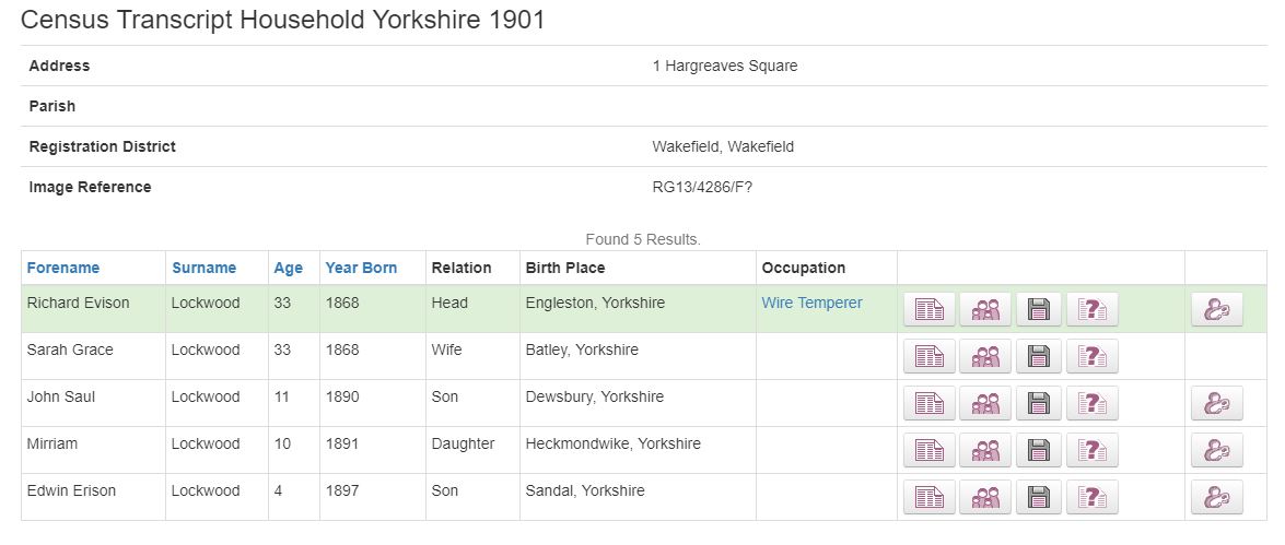 Dickie Lockwood gives his occupation as a wire temperer in the 1901 Wakefield census