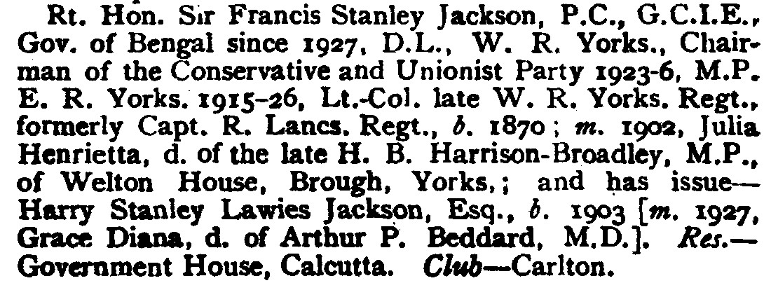 Armorial Families, listing Frank Jackson’s details but omitting any sporting achievements