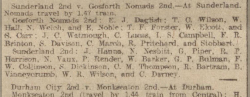 The clash between Sunderland 2nd and Gosforth Nomads 2nd in January 1914
