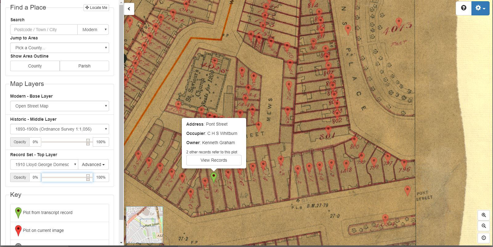 The Lloyd George Domesday Survey 1910-1915 shows a Kensington property that Grahame part owned. Large-scale Ordnance Survey maps reveal the location