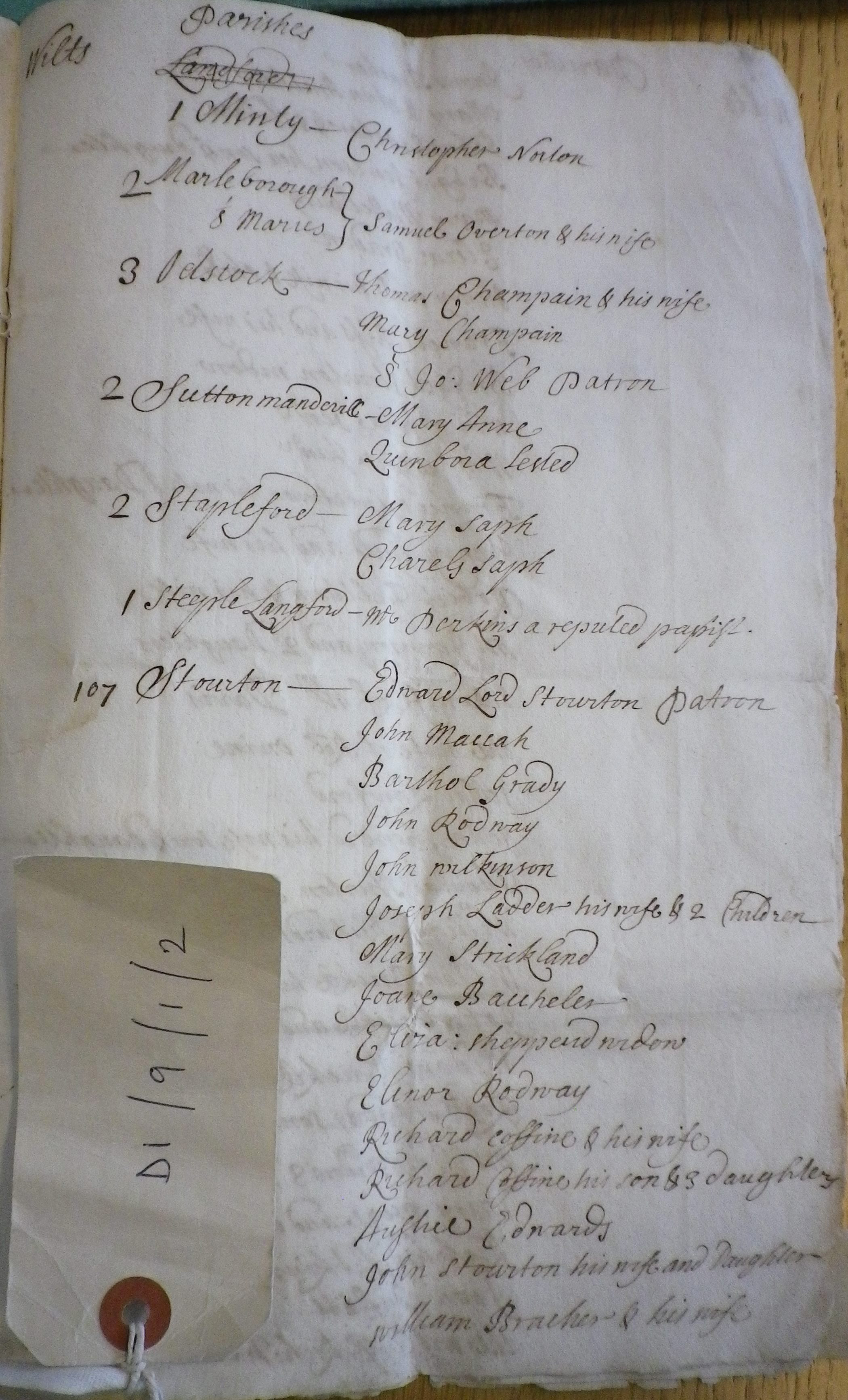 1706 listing of Wiltshire Catholics