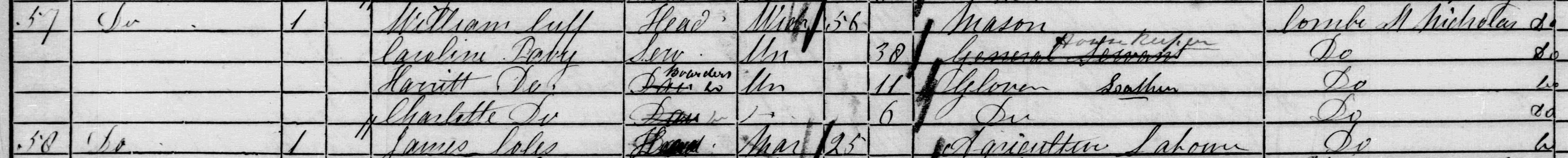 William Cuff & Caroline Pavey in the Somerset 1861 Census