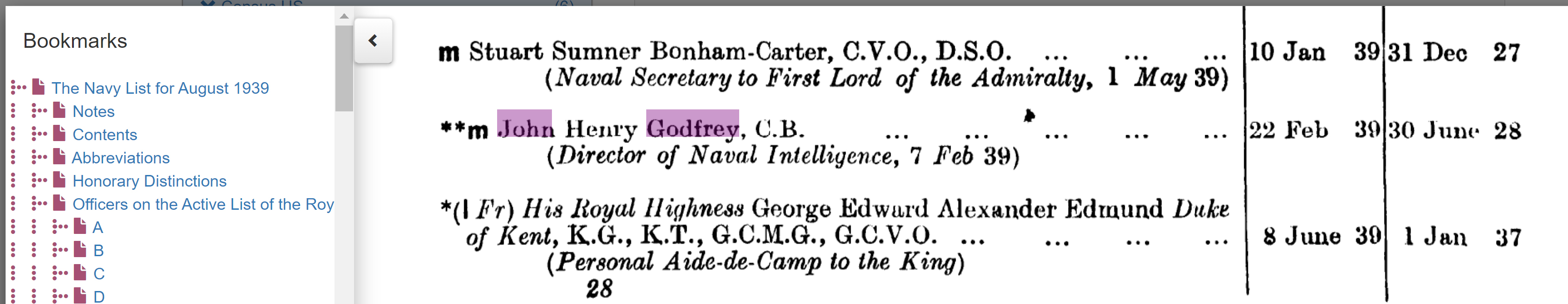 1939 Navy List - John Godfrey, inspiration behind 'M'