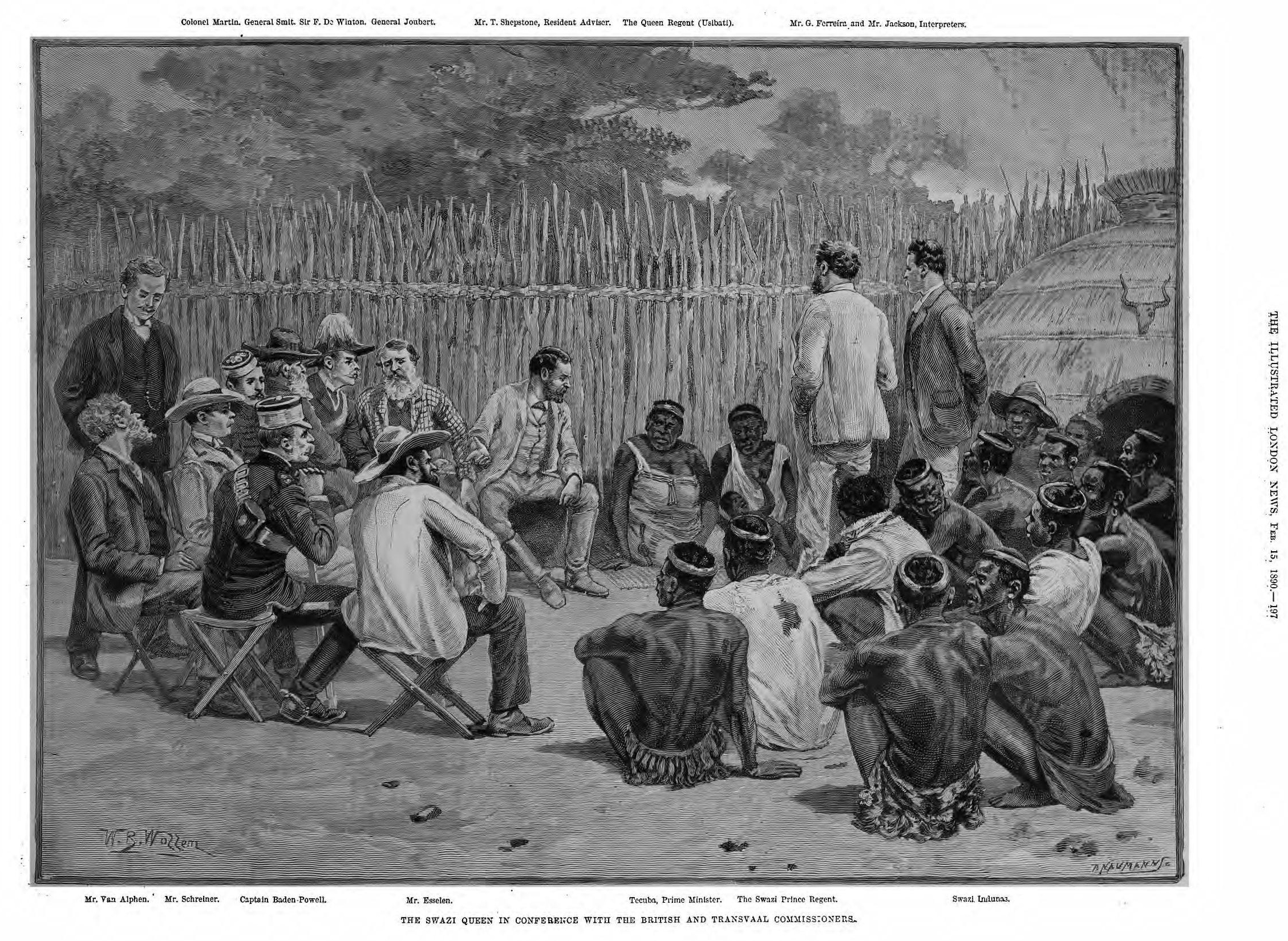 Captain Baden-Powell at a conference with the Swazi Queen (Illustrated London News 1890)