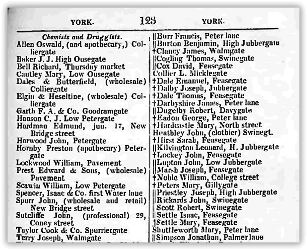 Joseph Terry listed as a Chemist in 1822 York and Ainsty Directory
