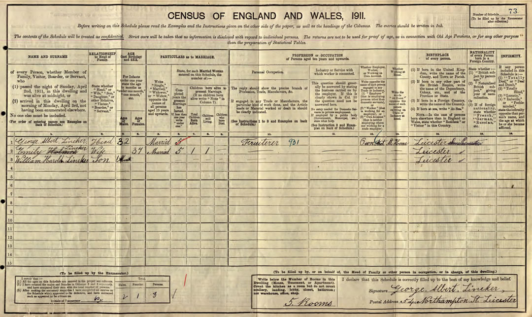 George and Emily in the 1911 Census