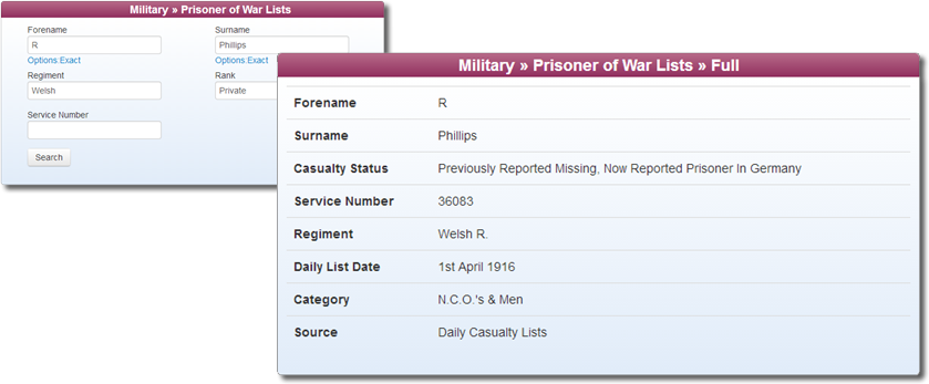 Prisoner of War Records at TheGenealogist