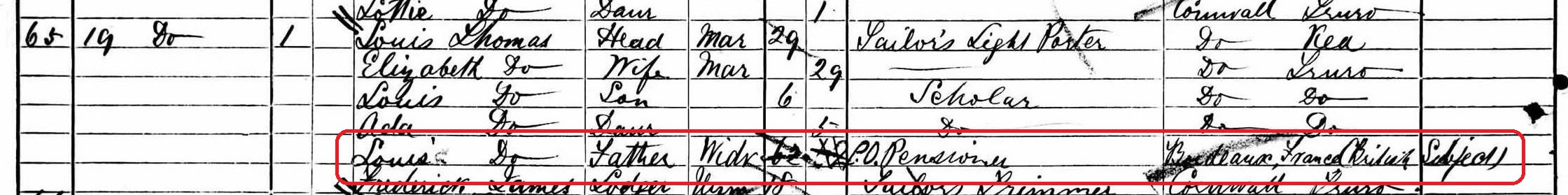 1881 census reveals that Louis Thomas had been born in Bordeaux