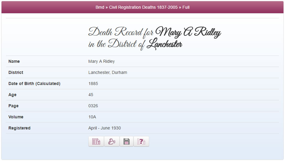 Death records for district of Lanchester 1930 on TheGenealogist