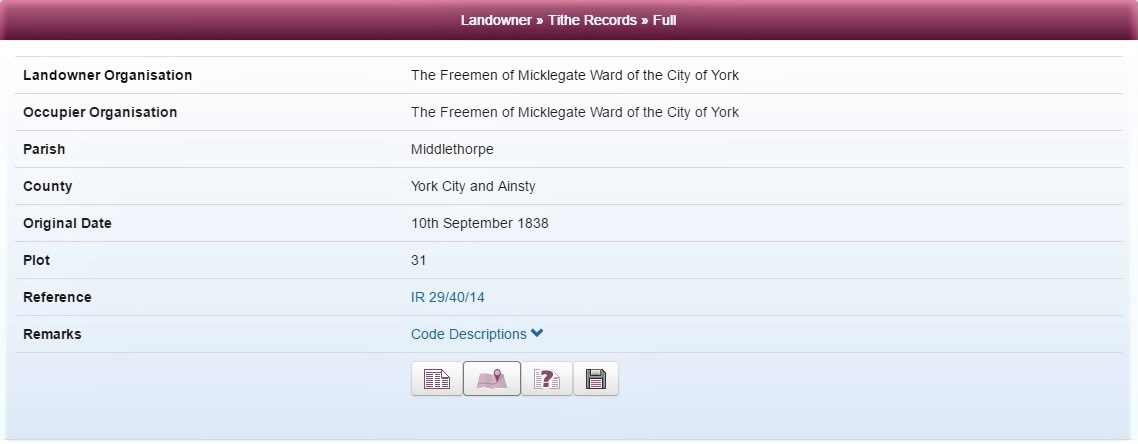 The Freemen of Micklegate Ward of the City of York appear as landowners and occupiers in the tithe records for the Parish of Middlethorpe