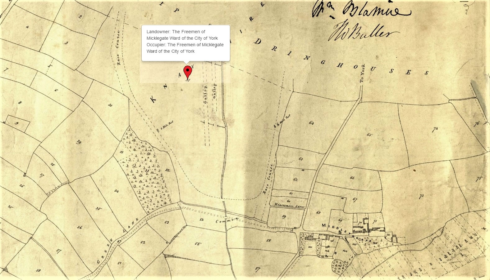 The York Race Course at Knavesmire on a tithe map from 1838