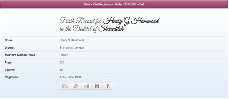 Henry G Hammond birth 1923 in Shoreditch on TheGenealogist