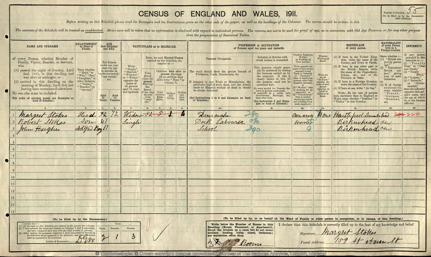 1911 census on TheGenealogist reveals that John Hughes Jr adopted by Margaret Stokes