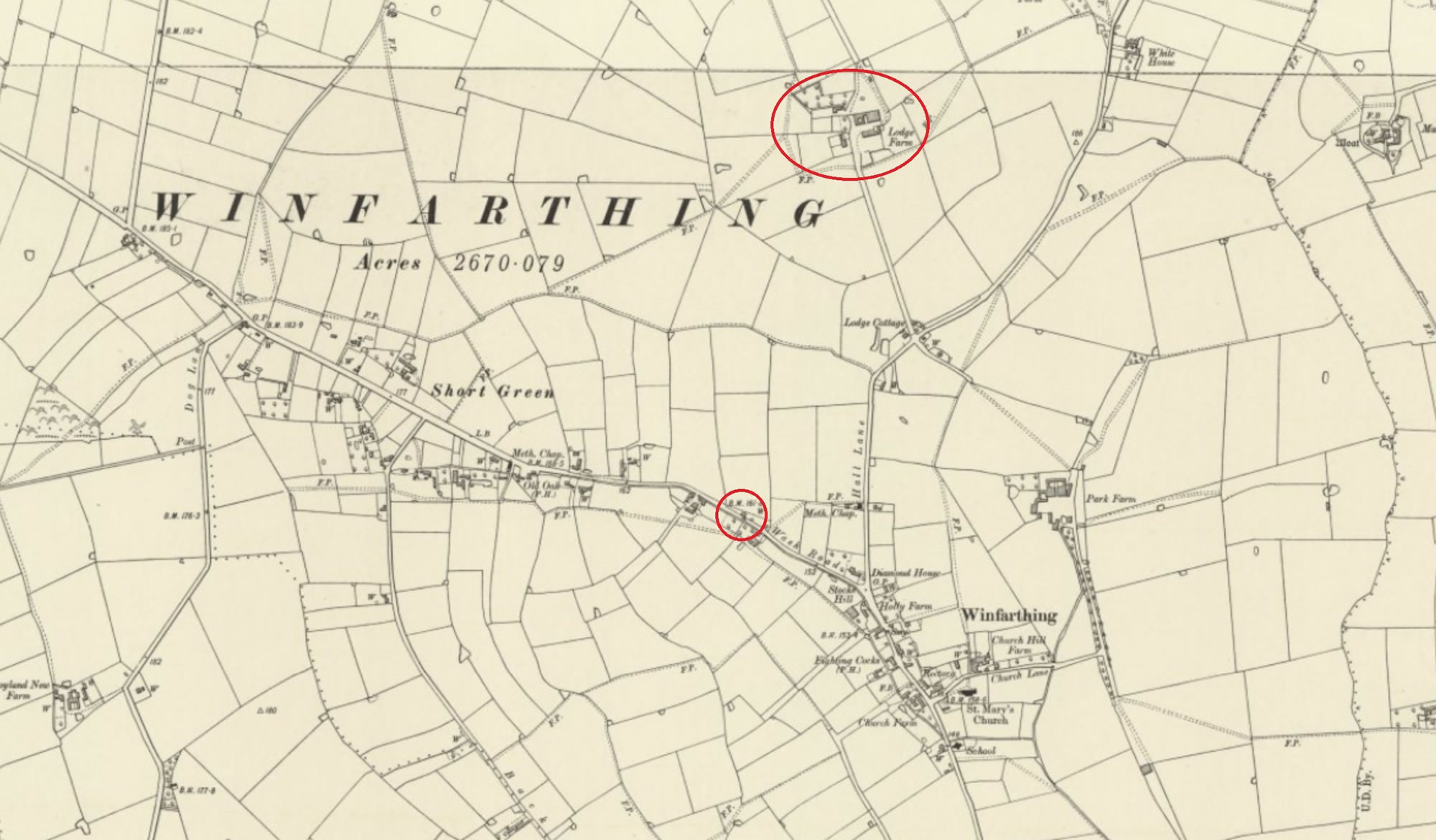 Winfathering Lodge Farm at the top of the OS map and its relationship to Christopher's home