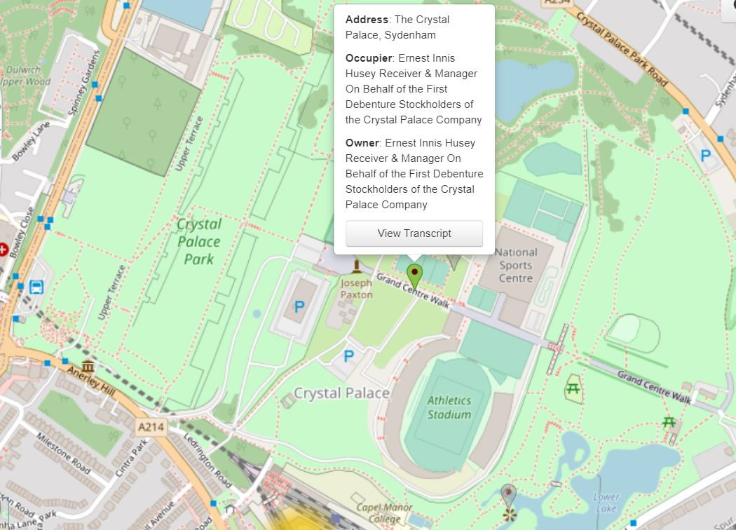 Modern Open Street Map shows the Crystal Palace park today without the building