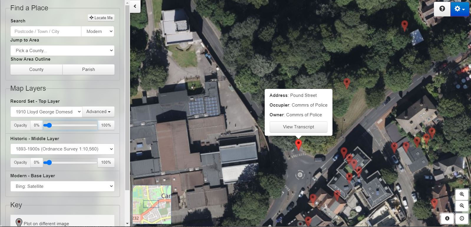 Viewing the Bing satellite map as the modern layer there is no sign of the old Police building