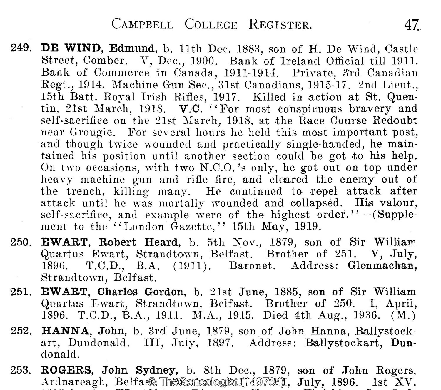 Campbell College Register from the Educational Records on TheGenealogist