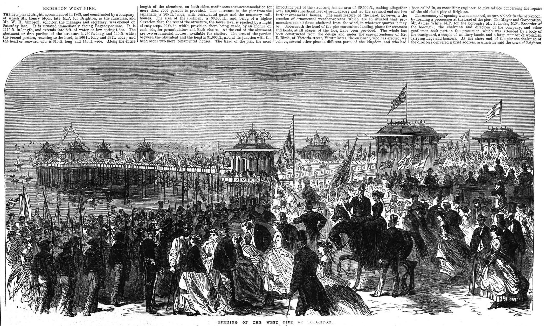 This Illustrated London News article, at The Genealogist, depicts the opening of Brighton's West Pier in
				1866,
				from the same spot where we see Richard Osman pictured above.