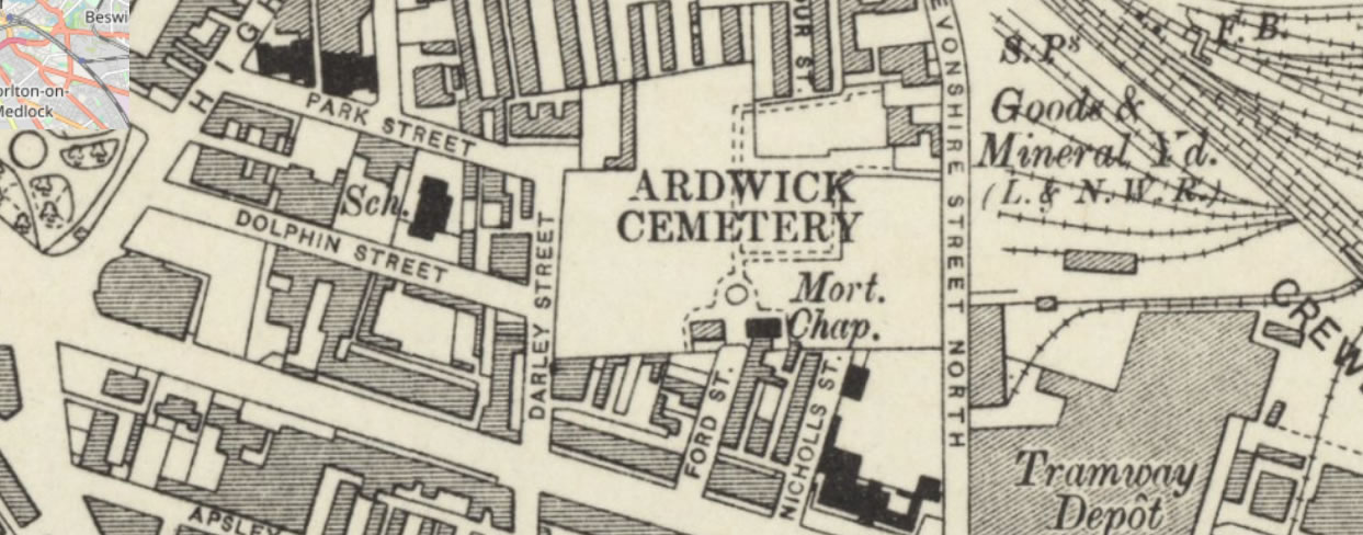 Old OS map on Map Explorer ™ shows Ardwick Cemetery