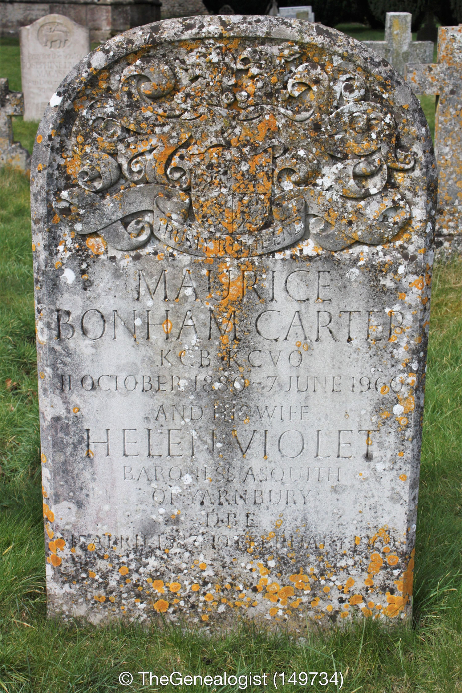 Headstone for Sir Maurice and Baroness Asquith of Yarnbury, grandparents of Helena Bonham Carter