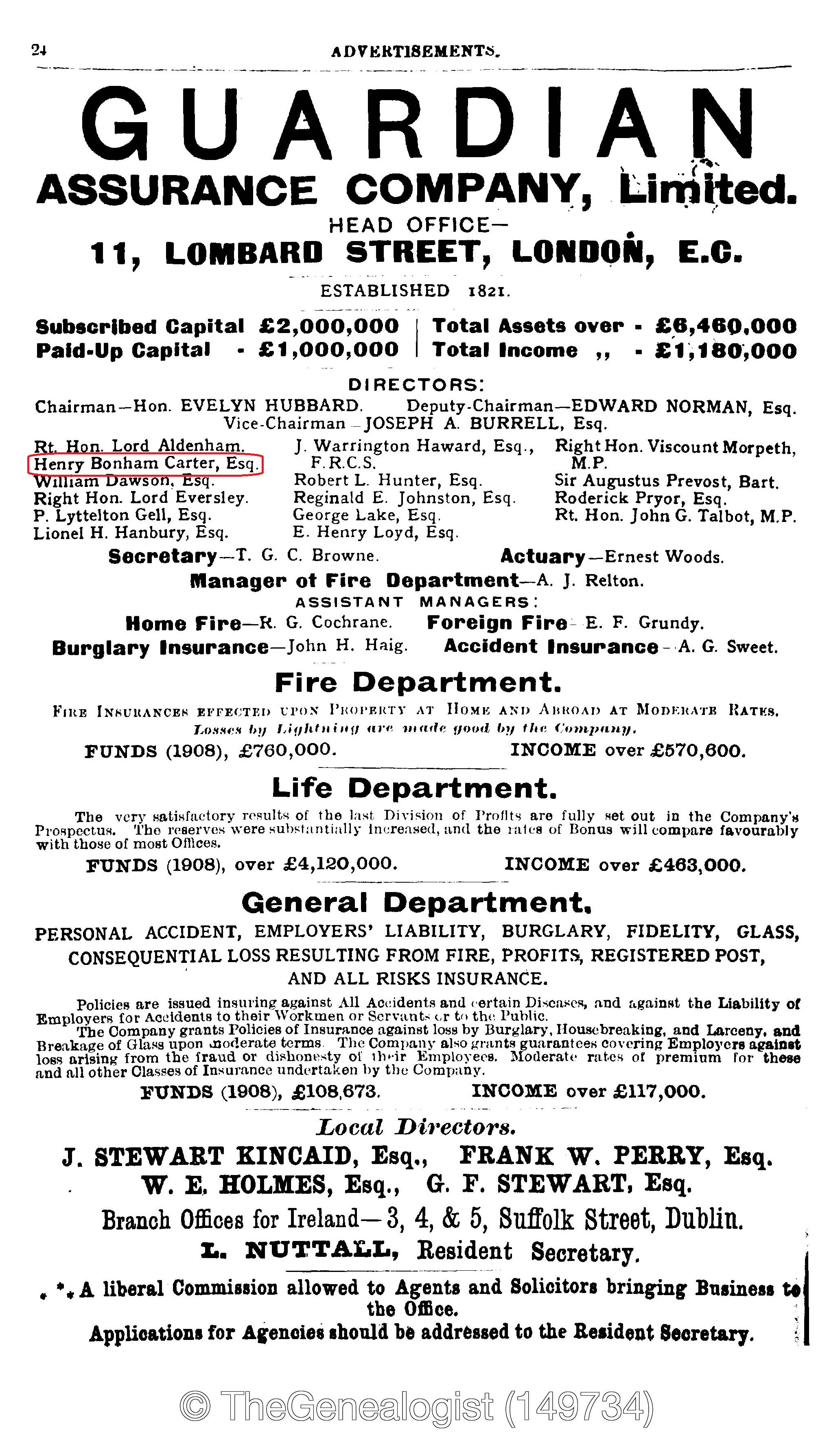 The advertisement appears in a number of Trade, Residential and Telephone Directories on TheGenealogist