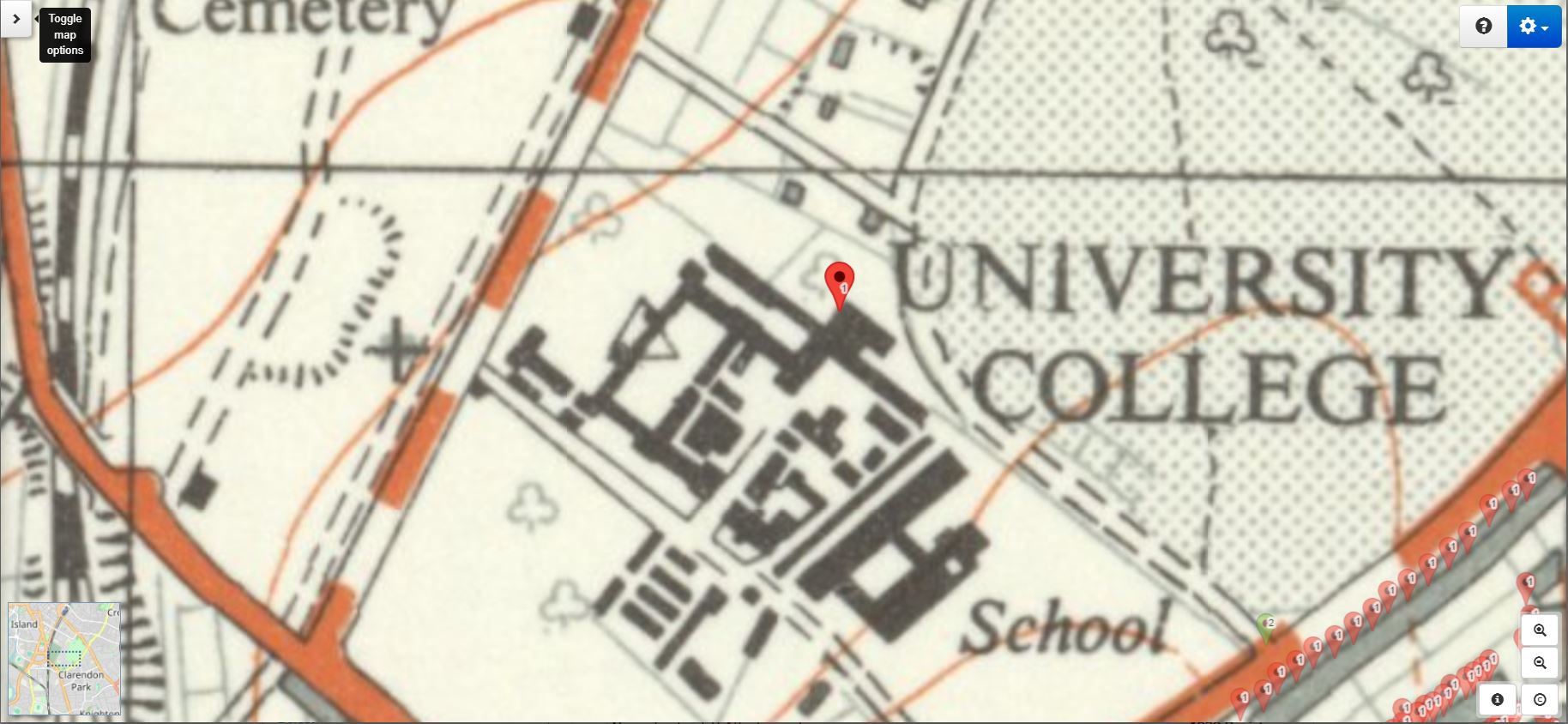 University College shown on the 1937-1961 OS Map on Map Explorer™