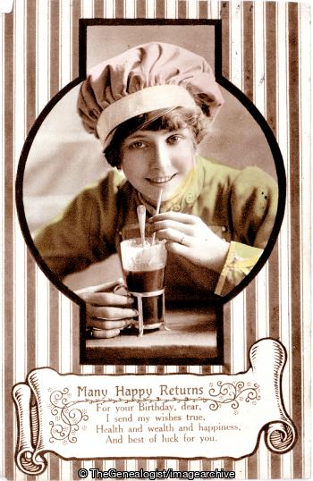 1930s Girl Drinking a Float Birthday Wishes (Birthday, C1930)