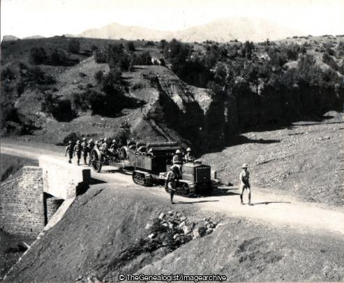 8th Medium Battery Advancing Practice Camp Rasmak Oct 1925 (1925, 8th Medium Battery, Bridge, Camp, Caterpillar Tractor, India, North Waziristan, Pakistan, Rasmak Camp, Razmak, Regiment, Royal Artillery)