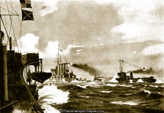 A British Flotilla commanded by Captain Fox sights a German Flotilla steaming southwards (1914, Battle off Texel, HMS Undaunted, North Sea, WW1)