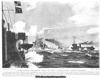 A British Flotilla commanded by Captain Fox sights a German Flotilla steaming southwards (1914, Battle off Texel, HMS Undaunted, North Sea, WW1)