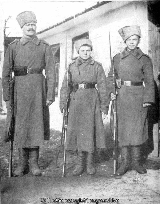 A Russian Girl Soldier and her Comrades (Mademoiselle Tania, Russian, Soldier, WWI)