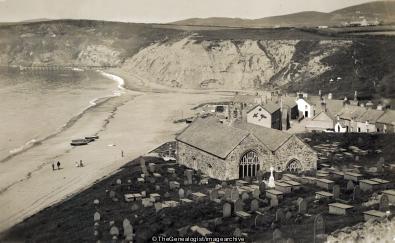 Aberdaron NW Church and Bay (Aberdaron, bay, Beach, Carnarvonshire, Church, Gwynedd, St Hywyn, Wales)