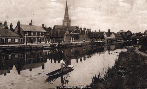 Abingdon from the River (abingdon, Church, England, oxfordshire, punt, River, St Helens, Thames, Vessel)