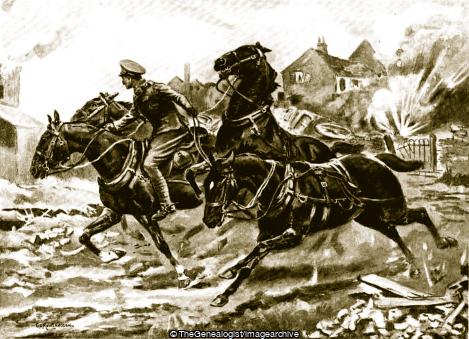 Acting Corporal Adamson returning with his team of Horses under heavy fire at Loos (1915, Field Squadron, France, Horse, Loos, Nord-Pas de Calais, Royal Engineers, WW1)