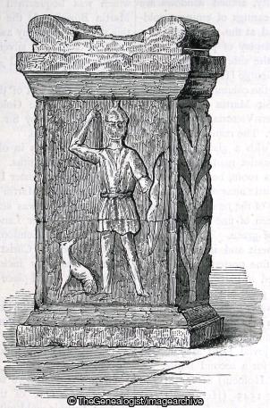 Altar of Diana, 1897. Roman altar of Diana discovered in 1830 while excavating for the new Goldsmiths Hall in Foster Lane, Cheapside (Altar of Diana, Cheapside, Foster Lane, Goldsmiths Hall, London)