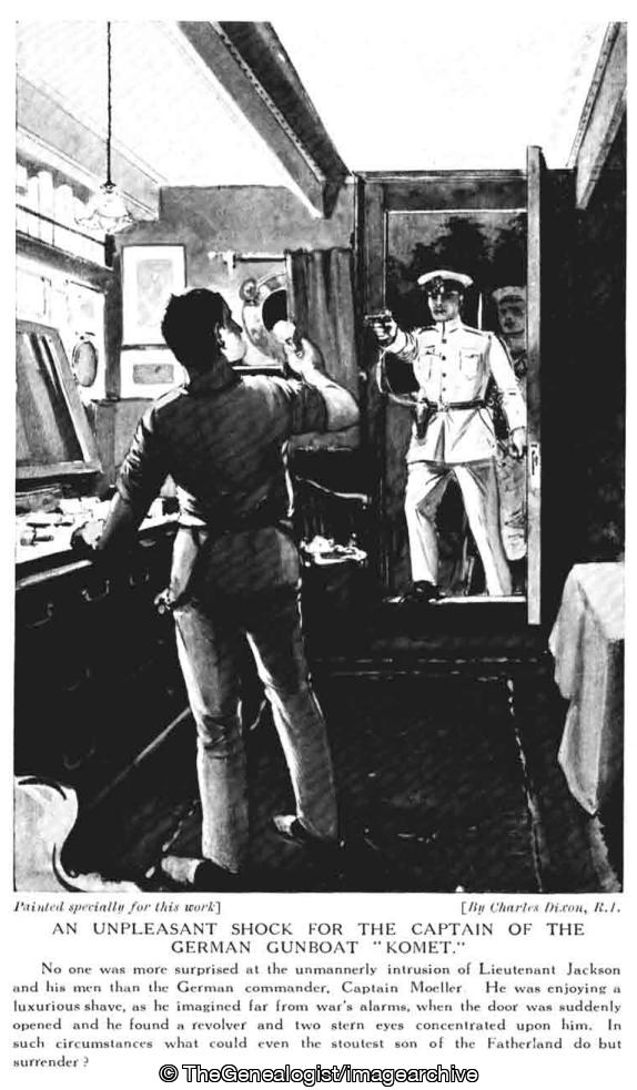 An unpleasant shock for the Captain of the German Gunboat 'Komet' (1914, Captain Moeller, HMAS Una, KGS Comet, Lieutenant Jackson, Papua New Guinea, Shaving, SMS Komet, WW1)