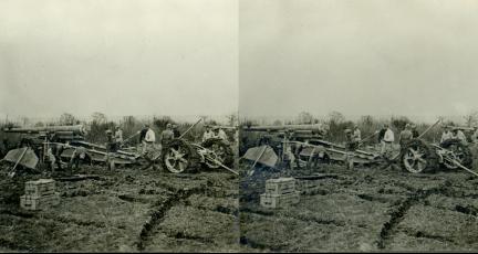 Artillerymen who between the Germans and the Mud are emplacing their Guns with difficulty (155mm Gun, 3d, Artillery, C1917, Soldiers, WW1)