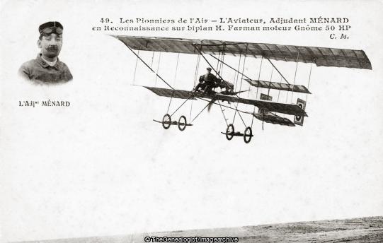 Aviator Adjutant Menard in a Farman Biplane with Gnome 50 HP engine (12 Lennox Gardens, 1912, 1912-01-16, Adjutant Menard, Biplane, Blundell, London, Mr, Pilot, St Raphael, Victor)