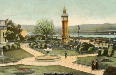 Barnstaple Square and river (Barnstaple, Barnstaple Square, Clock Tower, Devon, England, Horse and Carriage, River)