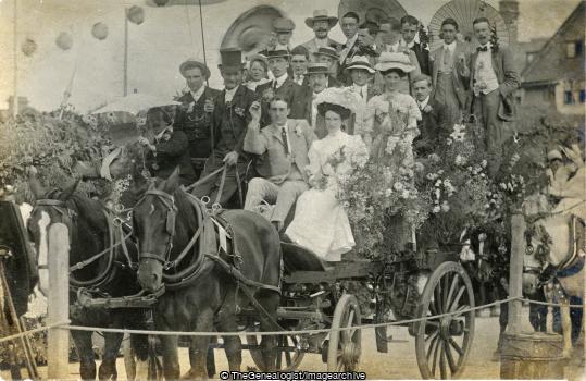 Battle of Flowers Jersey C1910 Visitors ( straw hat, Battle of Flowers, boater, bonnet, C1910, flat cap, Horse and Carriage, Jersey)
