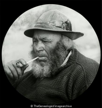 Bearded fisherman smoking pipe (D Chandos, Fisherman, Fry, Pipe Smoker, Sowester)