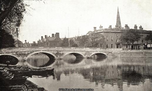 Bedford from River Bank (Bedford, Bedfordshire, Bridge, England, Great Ouse, River, Town Bridge)