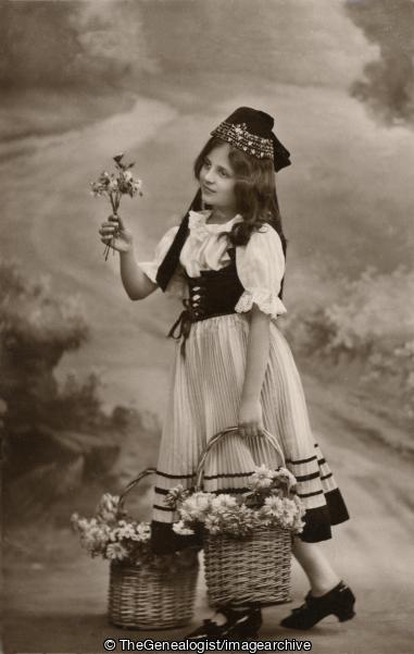 Birthday Flower Girl 1911 (basket, Birthday Card, flower, Flower Girl)