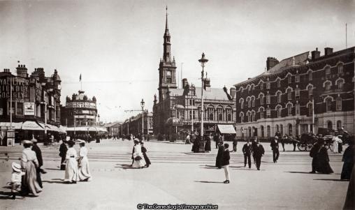 Blackpool Town Hall and Talbot Square 1911 (1911, Blackpool, England, Lancashire, Talbot Square, Town Hall)