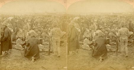 Boer War - Cronje's Men at Modder River waiting to be assigned to tents in the prison camp, South Africa (3d, Boer, Boer War, Modder River, Piet Cronjé, POW, South Africa)