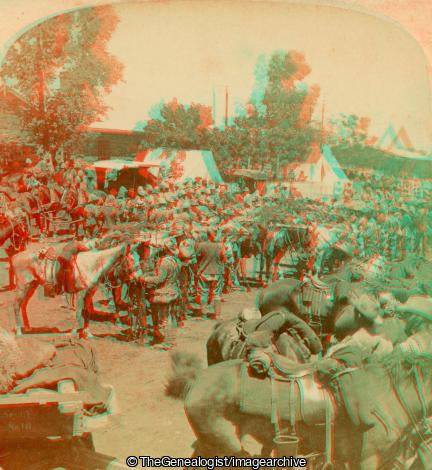 Boer War - Gras Pan Stables - the Australians just arrived are welcomed by London Volunteers, South Africa (3d, Australia, Boer War, City of London Imperial Volunteers, Graspan, Horse, North West, South Africa, Stables, Tent)