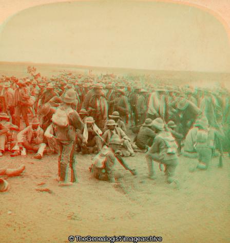 Boer War - The Boer Prisoners (Cronje's men) resting on the road from Paardeberg to Modder River, South Africa (3d, Boer, Boer War, Free State, Modder River, Paardeberg, Piet Cronjé, POW, South Africa)