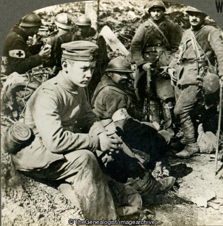 Boyish German Prisoners at a Dressing Station Longpont (1918, 3d, France, French, German, Longpont, Picardie, POW, Red Cross, Soldiers, WW1)